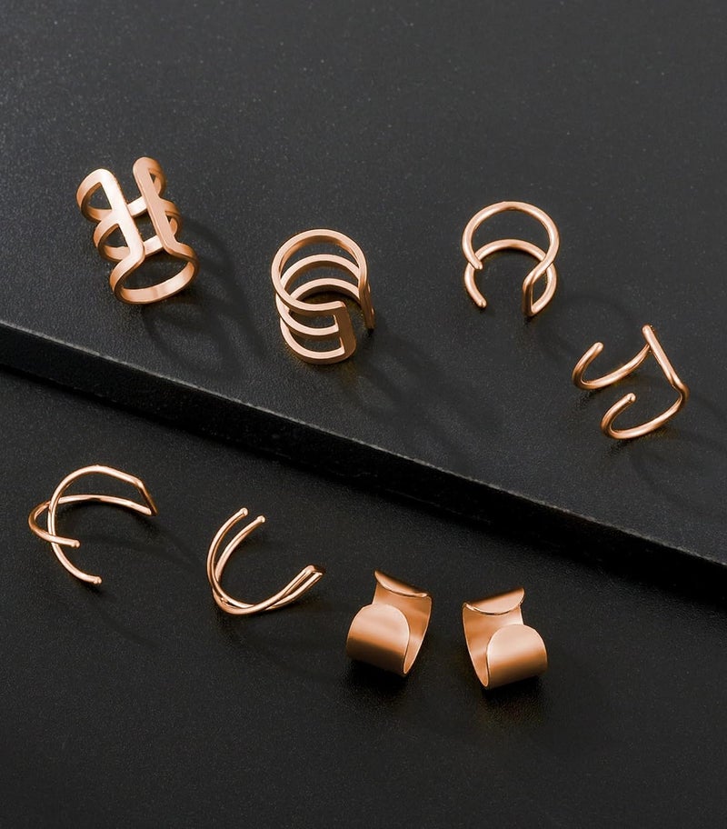 Tornito 4-10 Pairs Stainless Steel Ear Cuff Helix Cartilage Clip On Wrap Earrings Fake Nose Ring Non-Piercing Adjustable - Image 5